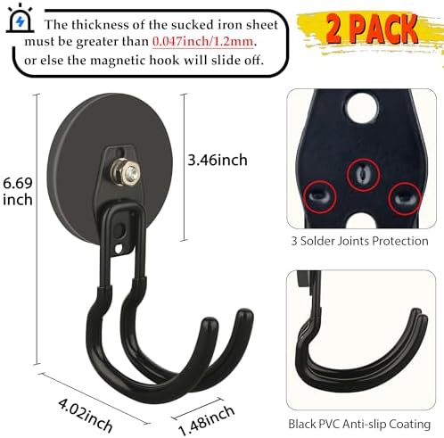 ULIBERMAGNET Upgraded Extra Large Magnetic Hooks,2 Pack Heavy Duty Ultimate Magnetic Hooks for Metal Cabinet,Pegboard,Garage Shelve,Tool Shed,RV,Shipping Containers (Black/3.46inch) - Image 3