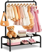 mirolam Kids Clothing Rack - Small Garment Rack - Small Kids Costume Wardrobe Rack with 2 Fabric Floors Storage Shelf - Mini Short Baby Toddler Clothes Rack by MirolamUS