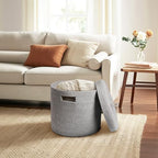 Storage Basket with Lid, Woven Blanket Storage for Living Room, Soft Cotton Rope Bin with Lid, Round Wicker Laundry Basket with Cover, Lidded Kid Dog Toy Box, Nursery Organizer, 15"x13", Gray - Image 6