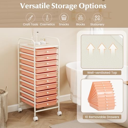 COSTWAY 10-Drawer Rolling Storage Cart, Utility Mobile Trolley - Image 4