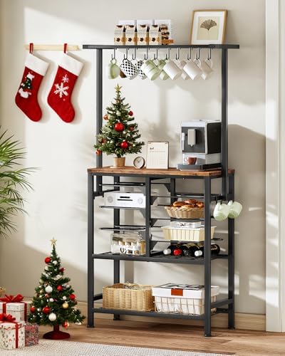 CHOEZON Pots and Pans Organizer Rack, Kitchen Bakers Rack, Multi-Tier Storage Shelf, Kitchen Island Table, Cooking Rack with Pots and Pans Storage, Rustic Brown and Black TPR60BF - Image 3