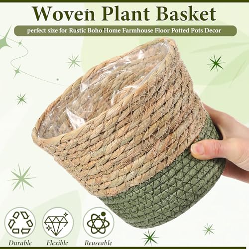 AceOrbit 12 Pcs Wicker Plant Basket Bulk with Liners Woven Planter Baskets Bulk for Indoor Outdoor Seagrass Plants Woven Wicker Baskets for Flower Pots Cover and Room Decor (Small,Farmhouse) - Image 5