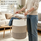 70L Woven Laundry Basket,Large Clothes Hamper with Handles- Brown - Image 5