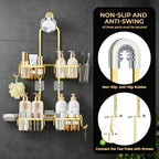 Adjustable Hanging Shower Caddy for Handheld Showerhead, Rustproof Aluminum Over Shower Head Organizer, Renter-Friendly No-Swing Storage for Tall Bottles & Soap, 2-Tier, Gold - Image 6