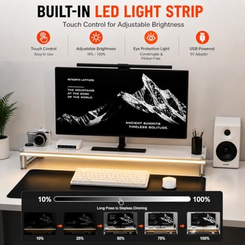 LED Lighted Monitor Stand Riser, Aluminum Alloy Frame with Frosted Acrylic Top, Under-Desk Storage Organizer for Small Parts, Minimalist Desktop Stand for Home & Gaming Setup (15.8 in / 400 mm) - Image 4