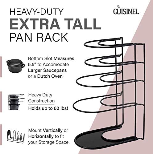 Cuisinel Pan Organizer for Cast Iron, Extra Large 5-Tier Rack, Black 15.4" - Image 3