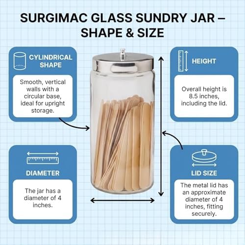 SurgiMac Glass Sundry Jar with Lid, 4 x 8.5 inch, Clear Storage Container, Compact & Durable, for Cotton Balls & Supplies | 6 Count - Image 5