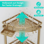 HapiRm Standing Corner Shower Caddy - 3 Tier Shower Organizer Corner with Soap Holder and 4 Hooks, Rustproof Bathroom Storage Shelves with Adhesives, Gold - Image 3