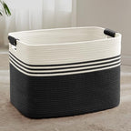 100L Large Woven Laundry Basket Hamper with Leather Handles,Black by SunNewt