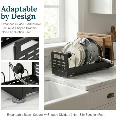 Pots and Pans Organizer Under Cabinet, Expandable Pot Lid Organizer - Image 3