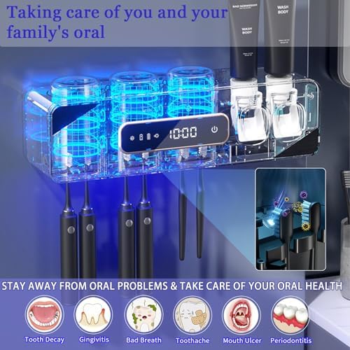 Automatic Toothpaste Dispenser,Rechargeable Toothbrush Holders for Bathrooms,3 Cups Electric Toothbrush Holder Wall Mounted with Toothpaste Dispenser Bathroom Decor (Grey) - Image 4