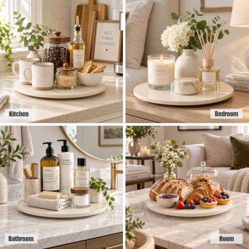 Engineered Marble Lazy Susan, 16” Lazy Susan for Table Top Detachable Turntable Organizer for Cabinet Pantry Kitchen Countertop Fridge Bathroom Makeup Vanity Countertop, Rigel Beige - Image 4