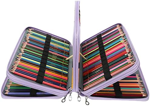 Vomgomfom 300 Slots Marker Case 4-Layer PU Leather, Handle, Purple - Image 7
