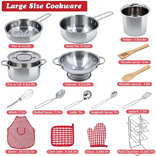 Kids Pretend Play Kitchen Toys Accessories Set, 32pcs Stainless Steel - Image 2