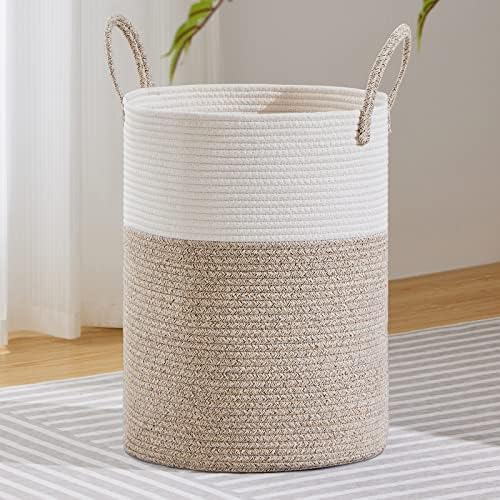 VIPOSCO 100L Extra Large Woven Laundry Basket Hamper, White Brown by VIPOSCO
