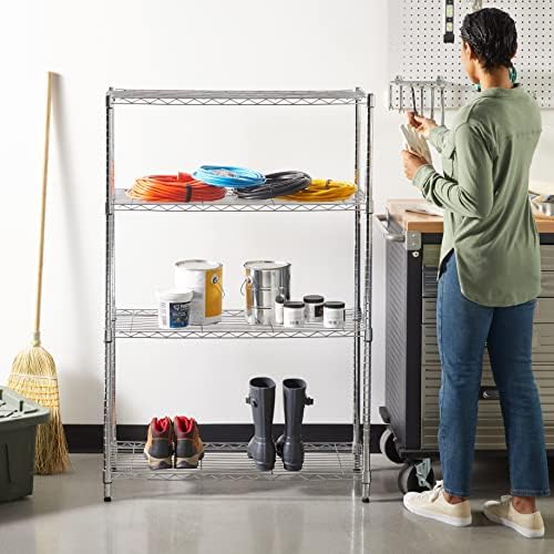 Amazon Basics 4-Shelf Adjustable Heavy Duty Steel Wire Rack Storage Shelving Unit for Kitchen, Garage, Easy Assembly, 350 lbs Per Shelf, 36" x 14" x 54", Chrome Silver - Image 6