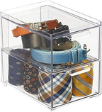 mDesign Stackable Storage Containers Box with 2 Pull-Out Drawers - Stacking Plastic Drawer Bins for Closet Organization, Linen, Coat, Bedroom or Entryway Closets - Lumiere Collection - 4 Pack, Clear - Image 7