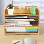 WKWKER 5-Tiers Bamboo File Organizer Paper Organizer Mail Sorter Document Letter Trays Desk Organizer with 4 Dividers for Office Home Study Desk Storage (Natural Color) - Image 2