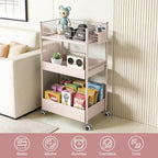 3 Tier Rolling Storage Cart Metal Utility Cart with Wheels - Image 3