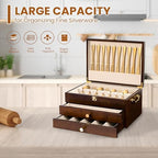 Silverware Storage Box, 3-Layer Flatware Storage Case with Drawer, Wooden Silverware Chest with Handle and Linen Liner, Rustic Silverware Case for Storing Fine Flatware and Utensils (Walnut) - Image 5
