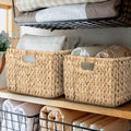 Eyely KSB1008A-2SET Nathan Rustic Minimalist Hand-Woven Hyacinth Nesting Wicker Storage Shelf Baskets with Handles, Seagrass Containers for Decoration in Living Room, Natural by eyely