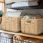 Eyely KSB1008A-2SET Nathan Rustic Minimalist Hand-Woven Hyacinth Nesting Wicker Storage Shelf Baskets with Handles, Seagrass Containers for Decoration in Living Room, Natural by eyely