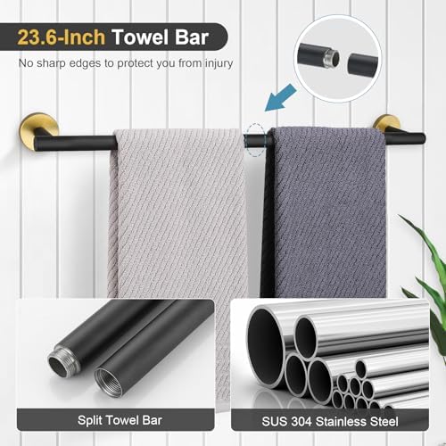TQKAG Black and Gold Bathroom Hardware Set, 6-Piece Towel Bar Set 23.6 Inch - Image 2
