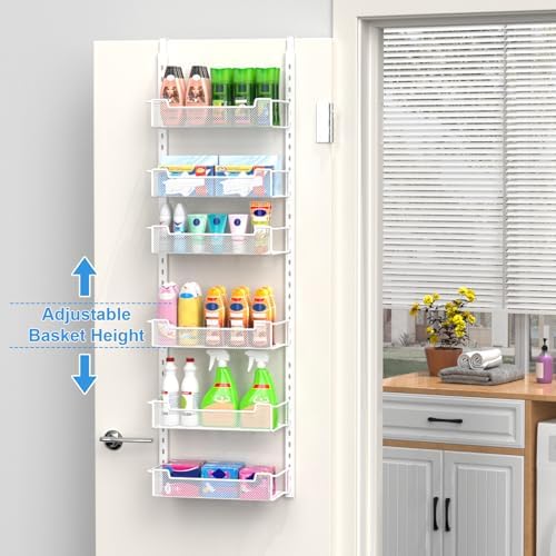 VyGrow 12.3" W Narrow Over the Door Pantry Organizer, 6-Tier Over the Door Organizer with Adjustable Basket, Pantry Door Organization for Pantry Kitchen Storage Room Spice Rack, White - Image 2