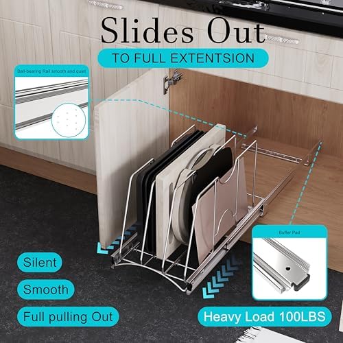 Pull Out Cookie Sheet Organizer, 10" W x 22" D x 11" H, Chrome - Image 3