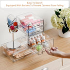 Yieach 4 Pack Clear Stackable Storage Drawers,Acrylic Drawer Organizer for Medicine,Palettes,Hair Accessories and Makeup Organizer,Plastic Drawers for Cabinet,Office,Desk,Bathroom Storage Containers - Image 4