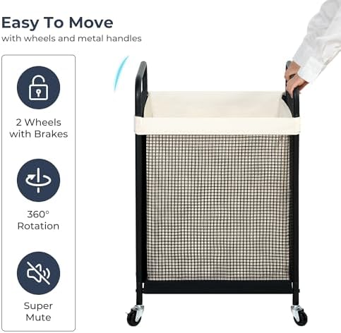 STO STO Laundry Hamper, 90L Rolling Laundry Sorter Cart with Removable and Washable Liner Bag, Clothes Hamper with Wheels and Metal Handle for Laundry Room and Bedroom - Image 6