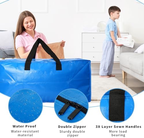 Acnusik Heavy Duty Moving Bags, Extra Large Storage Bags with Zippers Backpack, College Dorm Room Essentials, Moving Totes Clothing Storage Bins, Compatible with IKEA Frakta Cart (12pcs) - Image 2