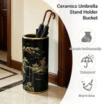 Ceramic Umbrella Stand Umbrella Holder for Entryway Hand-Made Umbrella Stand Barrels Umbrella Holder Cane Floor Standing Vase Ceramic Storage Bucket for Home Office Entrance Indoor.(Dark green 203) - Image 2