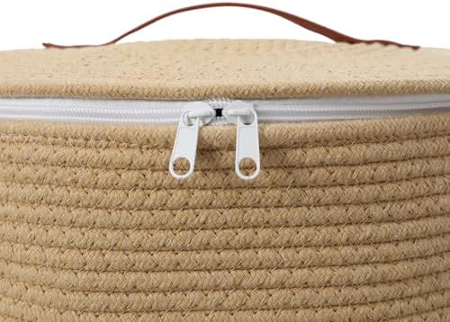 16"x20" Extra Large Cotton Rope Basket with Zipper Lid, Woven Laundry Hamper and Blanket Storage Basket, Round Clothes Bin for Living Room Bedroom, Beige - Image 2