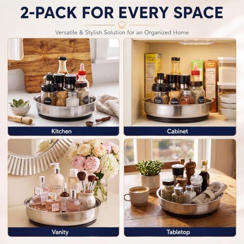 Mifoci 2 Pcs 10" Stainless Steel Lazy Susan Organize, Turntable Spice Rack - Image 6