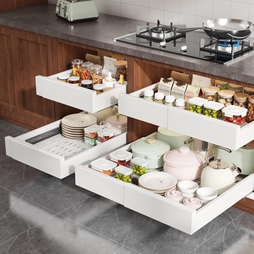 Seinloes Pull Out Cabinet Organizer,4-Side Expandable to Maximize Cabinet Space,Slide Out Drawers with 3 Rail Design,Roll Out Shelf with Raising Pad for Framed Cabinet,13"-21"W x 17"-24"D,White,2 Pack - Image 7