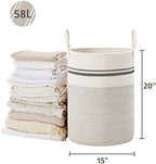 VIPOSCO 58L Tall Woven Laundry Basket Hamper, Stripe White - Image 5