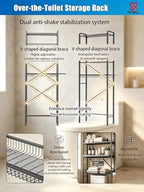 Over The Toilet Storage Cabinet, 4-Tier Bathroom Organizer (Grey) - Image 2