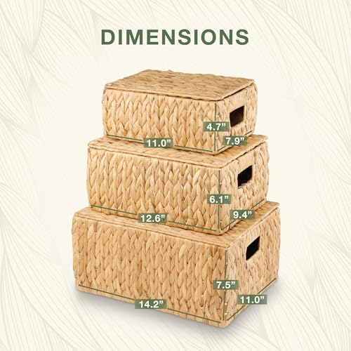 84ECO Set of 3 Wicker Baskets with Lid - Woven Storage Basket with Lid - Decorative Storage Boxes for Bathroom, Bedroom and Shelves - Image 7
