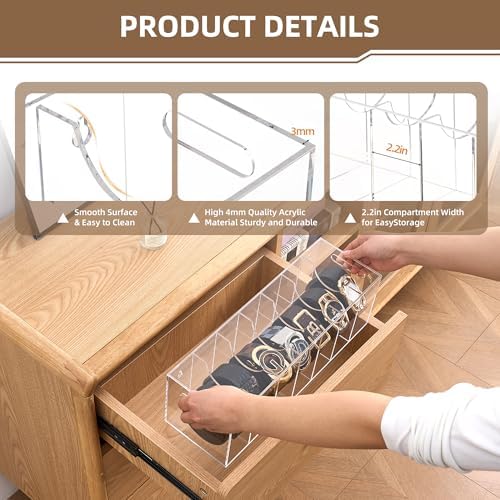 Acrylic Belt Organizer with Dust Cover – Clear Belt Rack & Storage Box, 7-Compartment Belt Holder for Closet, Drawer or Wall Mount – Space Saving Tie & Accessory Organizer for Men & Women - Image 6