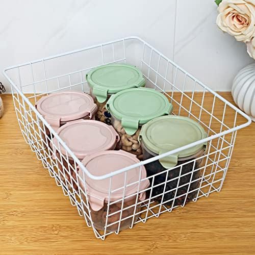14" Upright Freezer Storage Baskets, White Wire Storage Bins Large Bakset for Freezer, Pantry, Bathroom Organizing, Set of 4 - Image 3