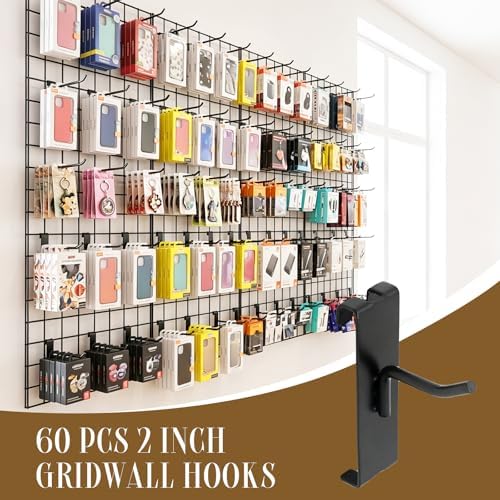 60 PCS 2 Inch Gridwall Hooks, Heavy Duty Black Display Hooks for Grid Wall Panels, Metal Hook for Retail Stores, Home and Garage Storage - Image 4