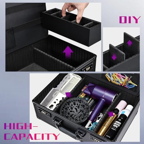 Barber Accessories Case, Profesional Barbers Briefcase Tool Case, Barber Cases for Clippers and Supplies, Hair Scissors Clippers Trimmer Organizer, Barbers Suitcase with Code Lock (Matte Black) - Image 5