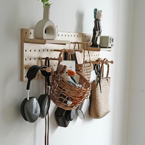 Wooden Pegboard Modular Display Organization Storage Wall Hooks Shelf (Birch Colored Finish-B) by CreatedOn2005