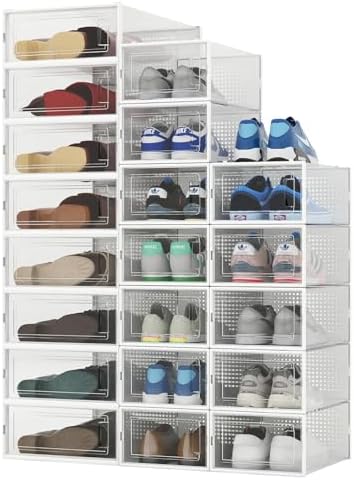 8-Piece Boot and 12-Piece Shoe Storage Box, Stackable Clear Plastic Shoe Box, Space-Saving Shoe Organizer for Boots, Sneakers, and High Heels, Clear by PARANTA