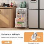 4-Tier Kitchen Storage Cart - Fruit Vegetable Storage Cart with Drawers, Wooden Top Metal Wire Kitchen Organizer and Storage Cart with Wheels to Storage Onions Potatoes Cans Snacks for Kitchen - Image 2