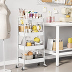 TOOLF 4 Tier Metal Rolling Cart, Utility Storage Cart with Wheels, White - Image 2