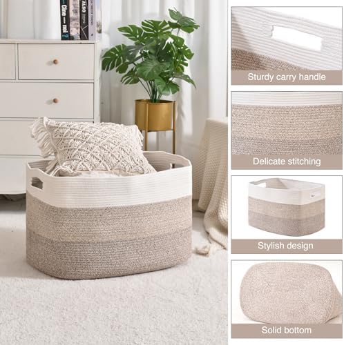 ICERZCZ Extra Large Blanket Basket for Living Room Gradient Brown 25x16x16 - Image 5
