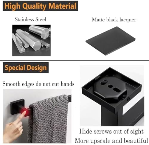 JOPOFI Towel Bar - 23.6 Inch Bathroom Towel Holder - Matte Black - Image 5