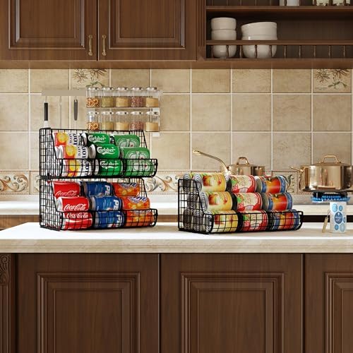 2-Tier Stackable Can Organizer for Pantry Shelves, 2 Pack Soda Can Organizer with 4 Adjustable Dividers, Kitchen Can Storage Organizer, Wire Drink Organizer, Metal Can Dispenser for Cabinets Shelf - Image 6